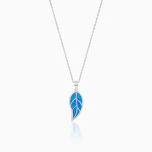 Silver Mystic Blue Leaf Pendant with Link Chain